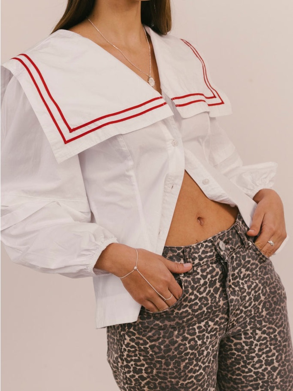 Damson Madder Elise Sailor Collar Long Sleeve Organic Cotton Blouse